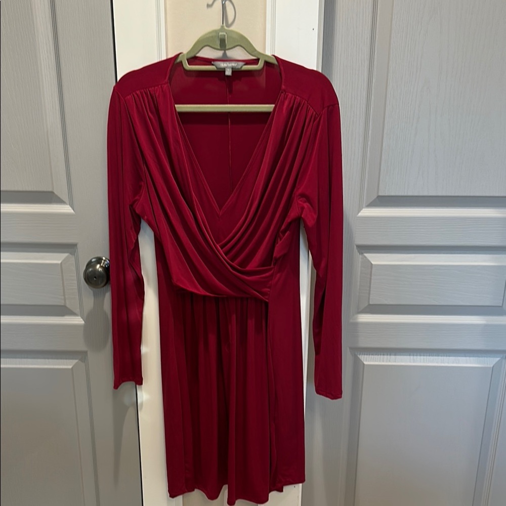 Daisy Fuentes Red Long Sleeve Wrap Dress Slimming Flattering